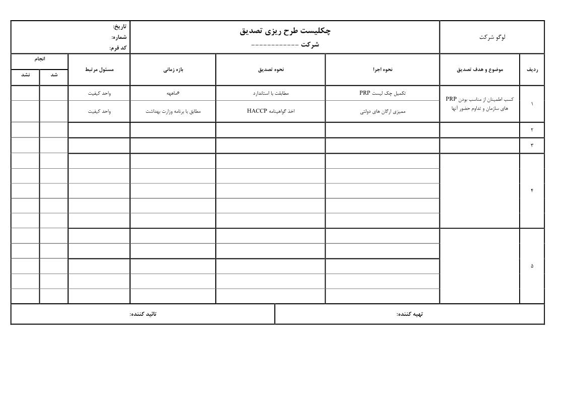 چک لیست طرح ریزی تصدیق